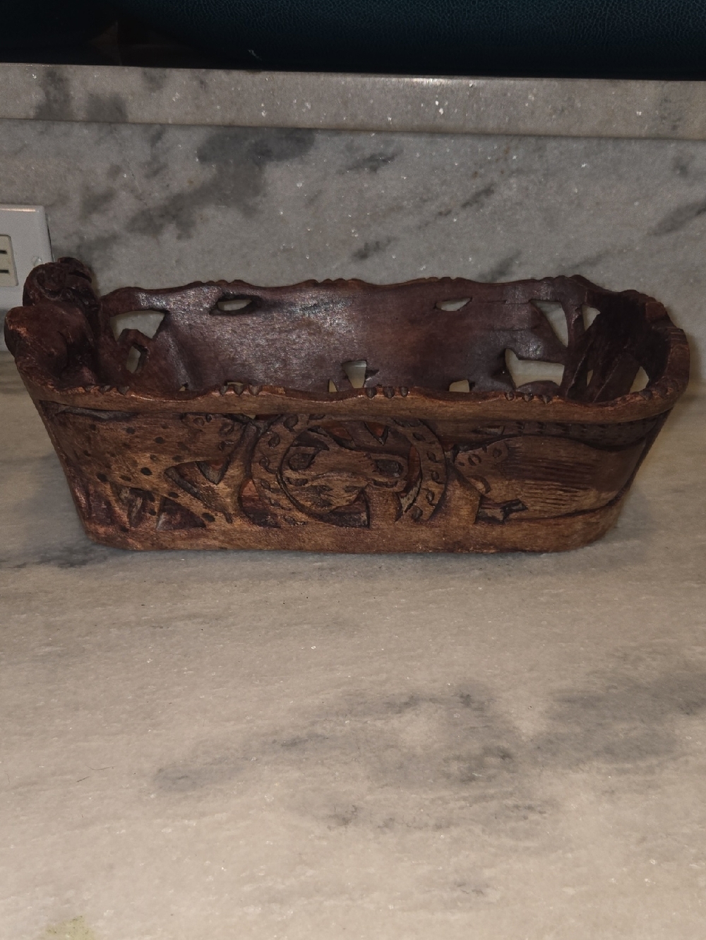 Hand‑Carved Wooden Decorative Tray – Rustic Boho Accent Bowl